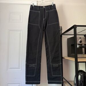 LIQUID LAGOON black contrast‎ stitch utility work chore straight leg high rise